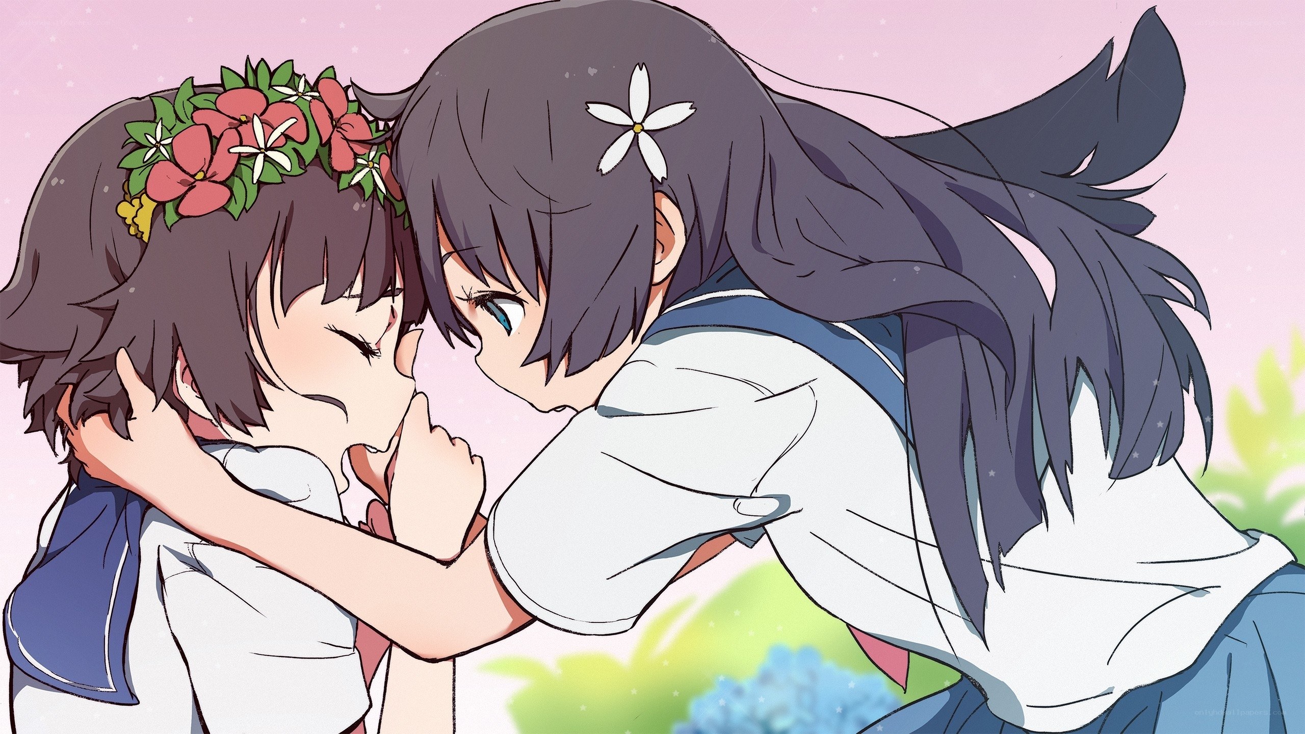 two girls embracing