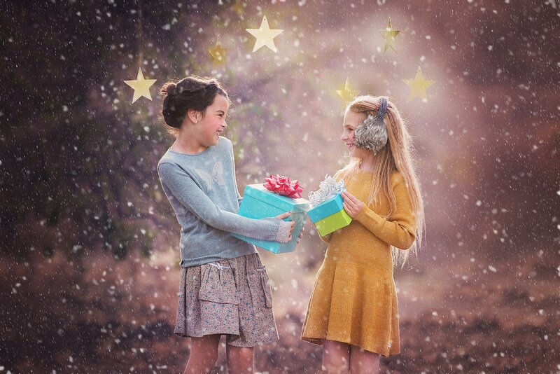 Two Girls Exchanging Gifts