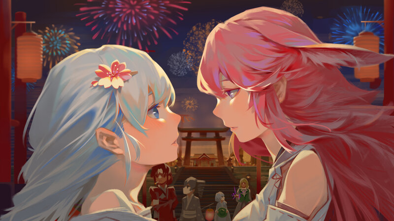 Two Girls Facing Each Other — Pink