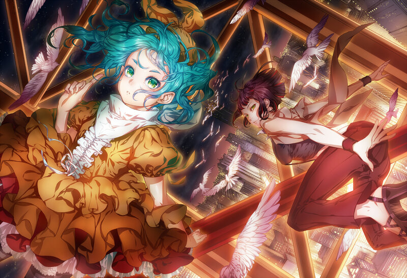 Two Girls Falling — Blue, Dramatic