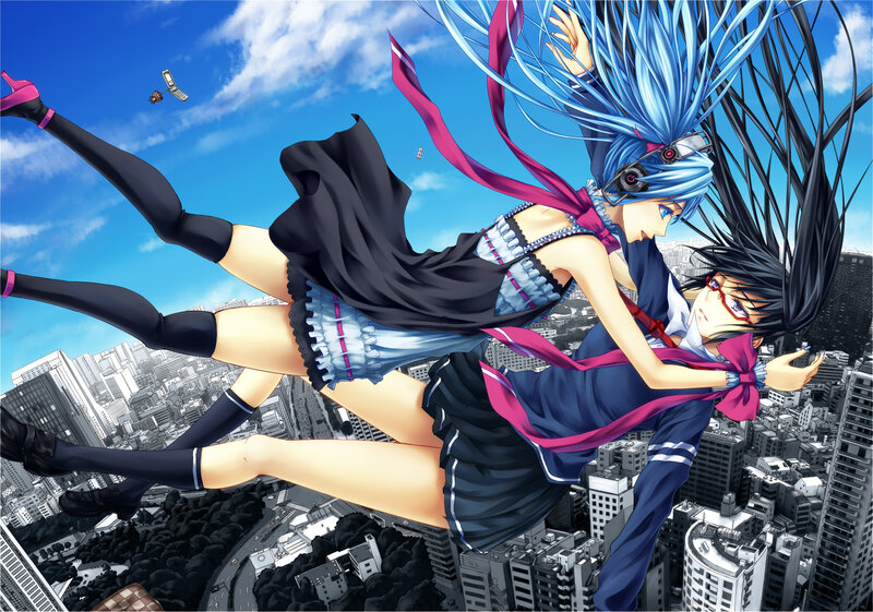 Two Girls Falling — Blue