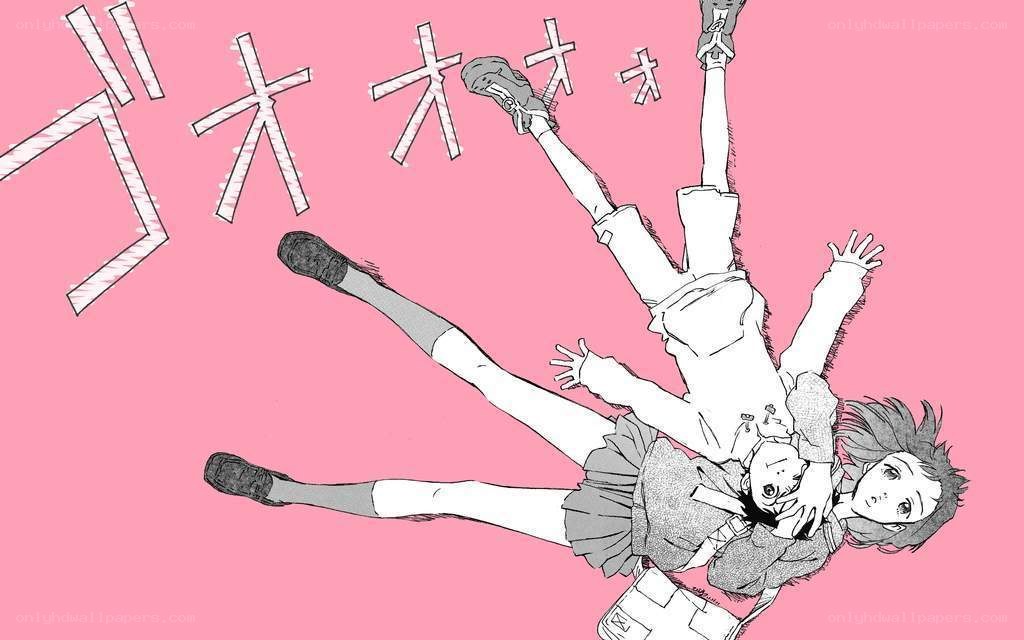 Two girls falling in anime style