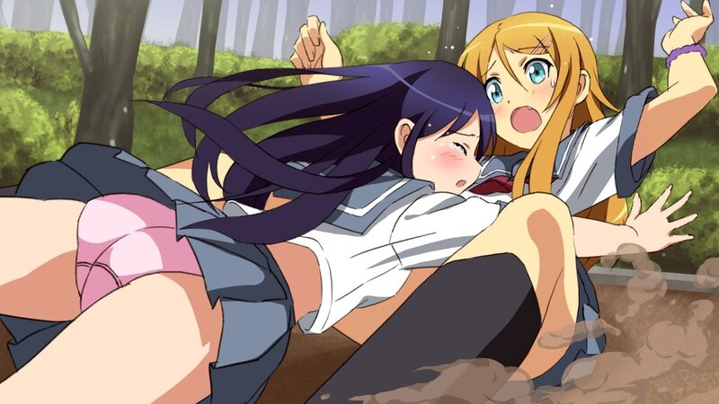 Two girls falling in the mud