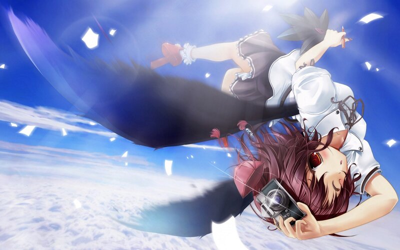Two girls falling through the sky