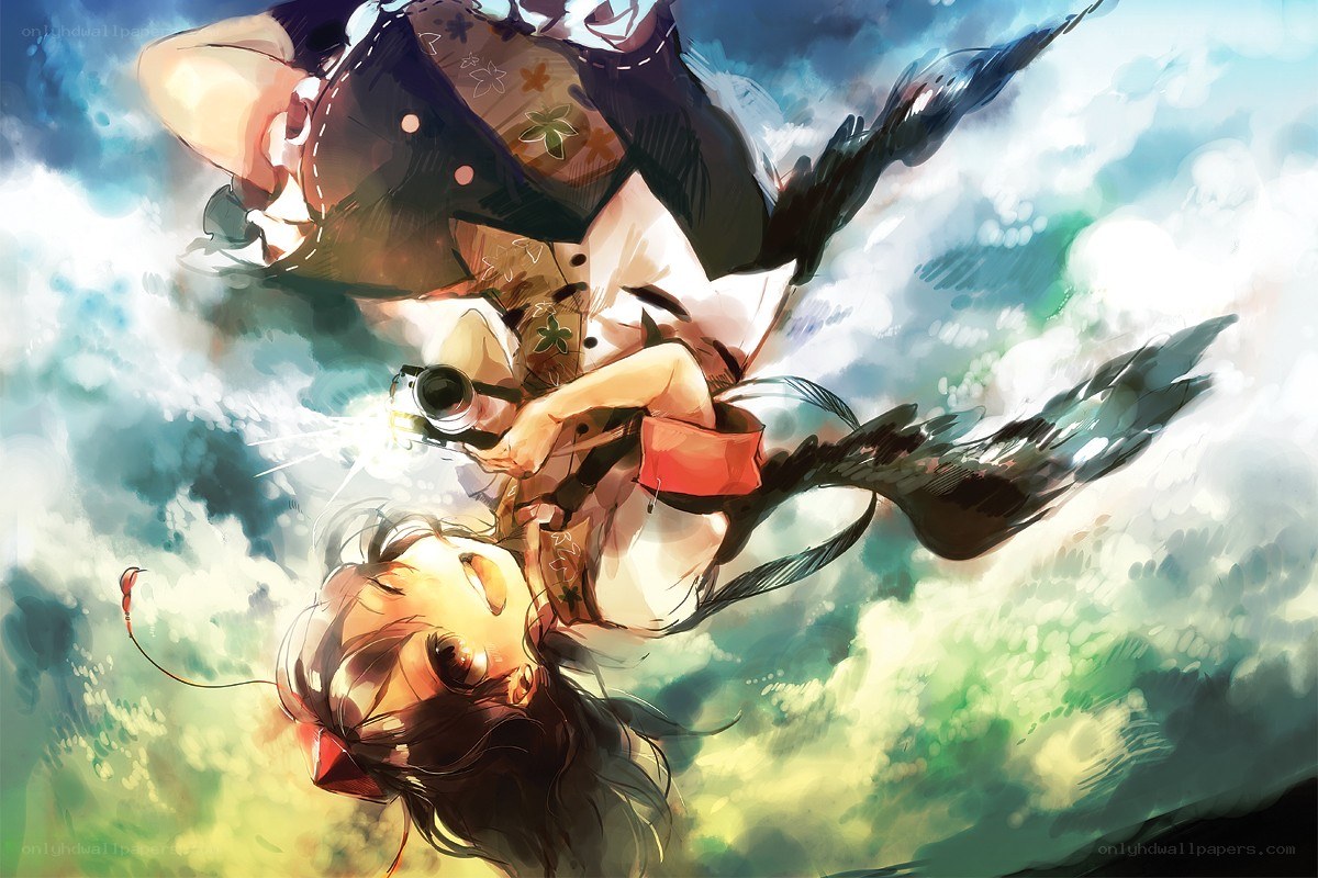Two girls falling through the sky
