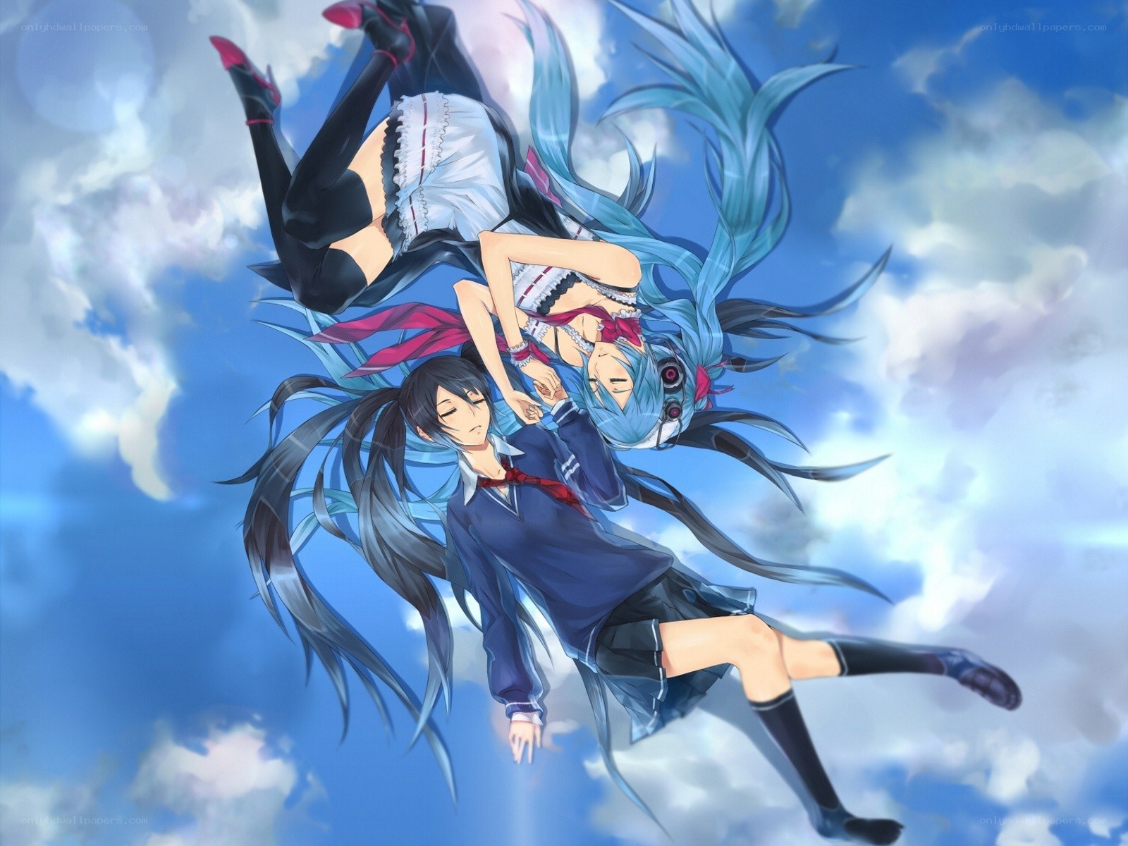 Two girls falling through the sky