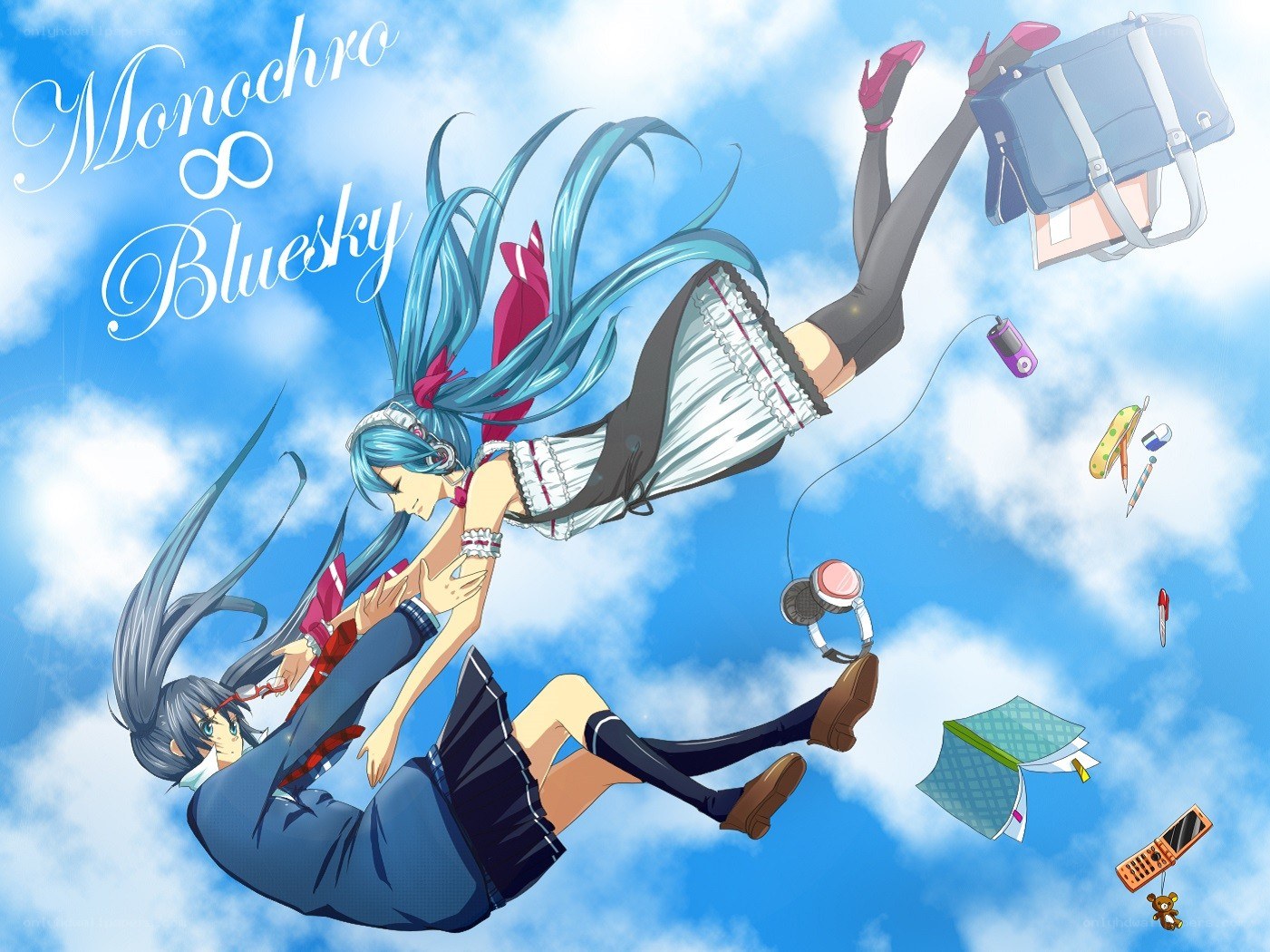 Two girls falling through the sky