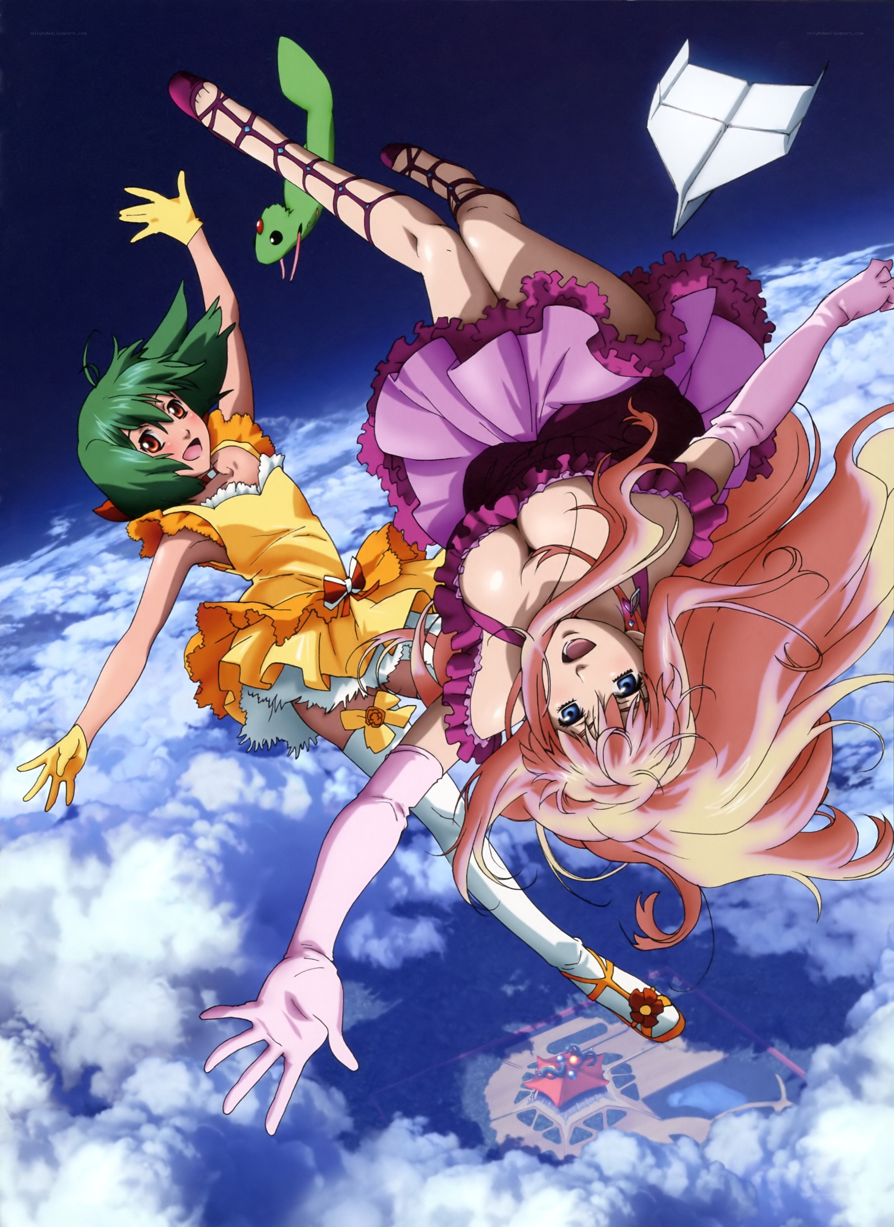 Two girls falling through the sky