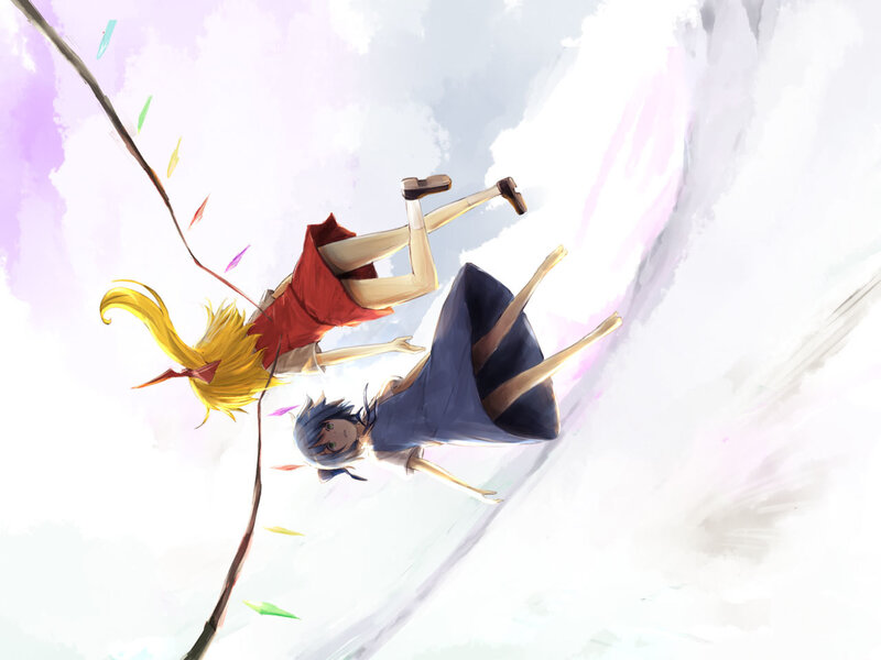 Two Girls Falling — White