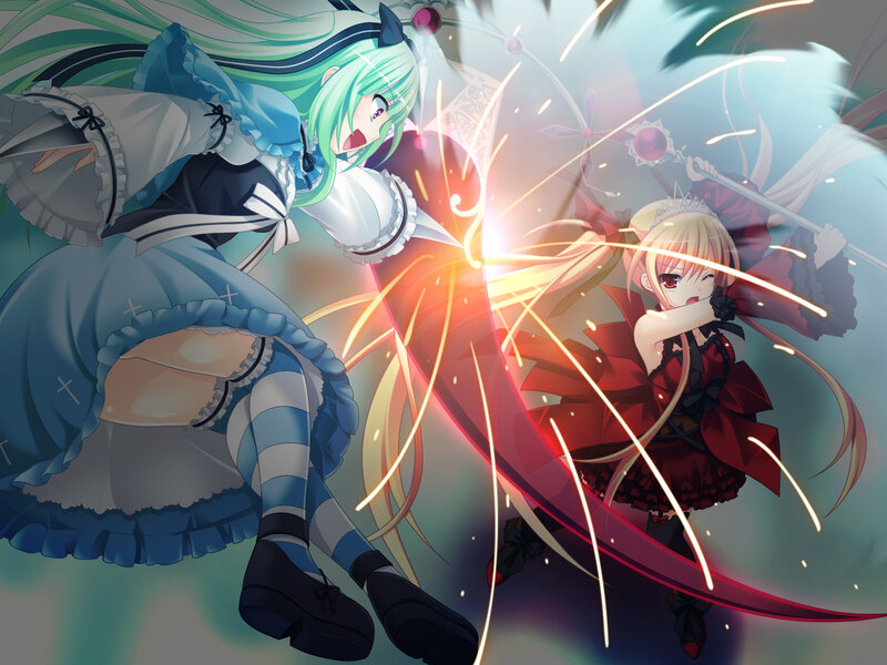 Two Girls Fighting — Blue, Dramatic, Anime, Magic