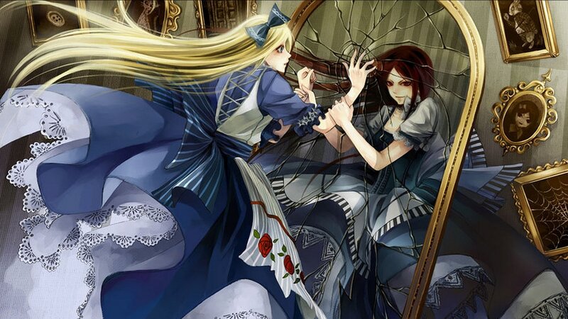 Two Girls Fighting — Blue, Dramatic, Digital Art, Mirror, Dress
