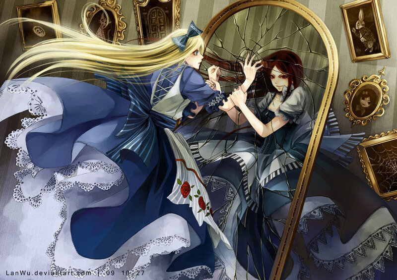 Two Girls Fighting — Blue, Dramatic, Digital Art