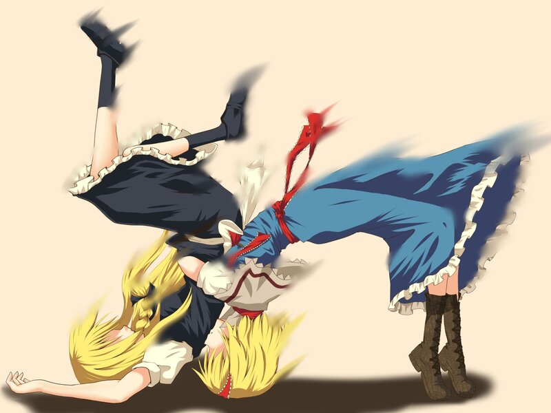 Two Girls Fighting — Blue, Dynamic, Manga