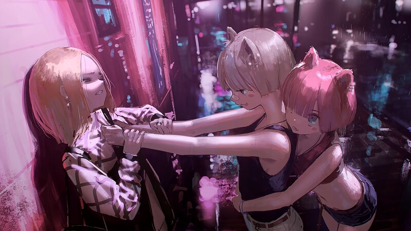 Two Girls Fighting — Pink, Dramatic, Night