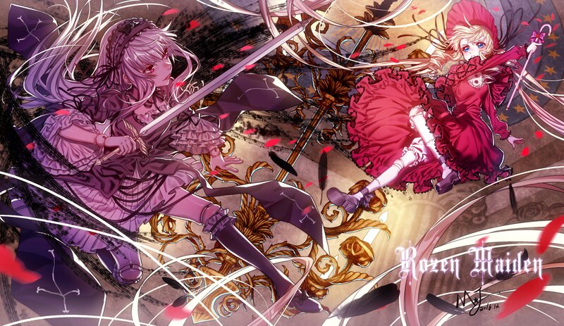 Two Girls Fighting — Purple, Dramatic, Anime, Swords, Dresses