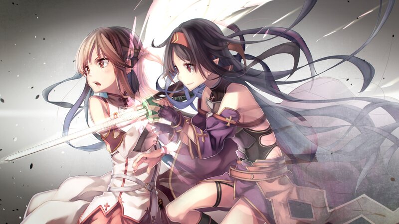 Two Girls Fighting — Purple, Dramatic, Anime, Swords, Long Hair