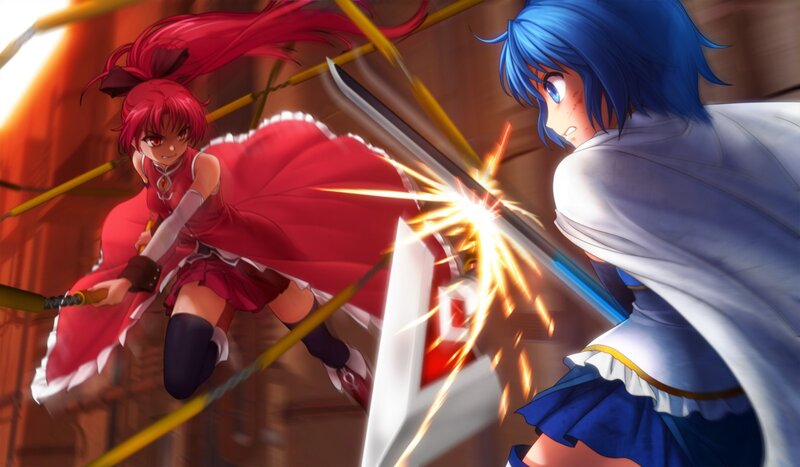 Two Girls Fighting — Red, Dramatic, Anime, Swords, Sparks