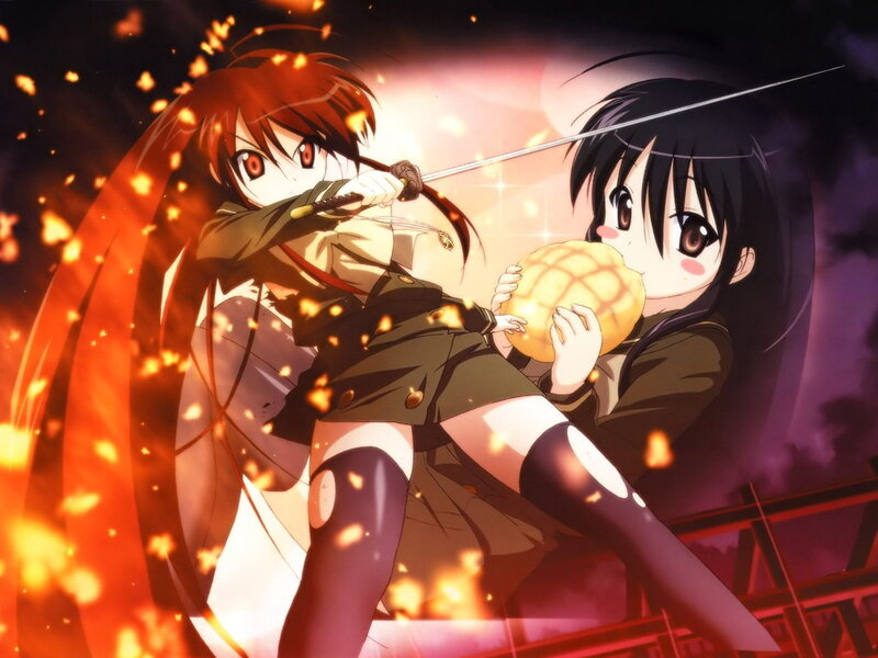 Two Girls Fighting — Red, Dramatic, Night, Anime, Sword
