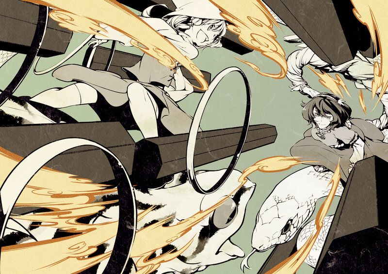 Two Girls Fighting Snakes
