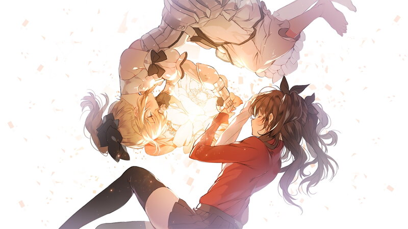 Two Girls Fighting — White, Dramatic, Anime, Confetti