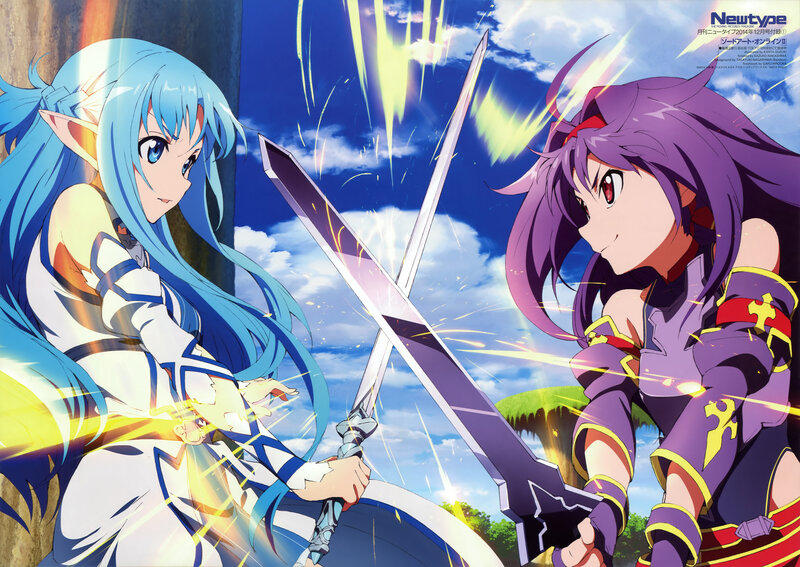 Two Girls Fighting with Swords — Blue, Dramatic, Afternoon, Anime, Sparks, Sky