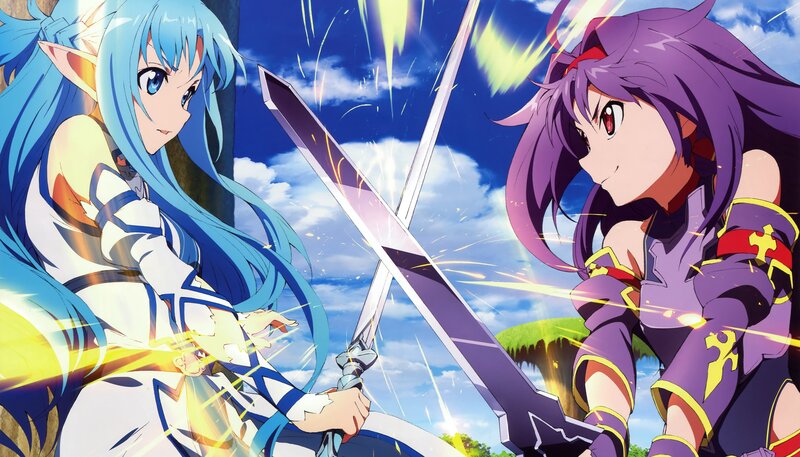 Two Girls Fighting with Swords — Blue, Dramatic, Afternoon, Anime