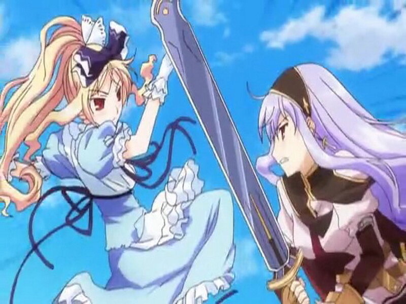 Two Girls Fighting with Swords — Blue