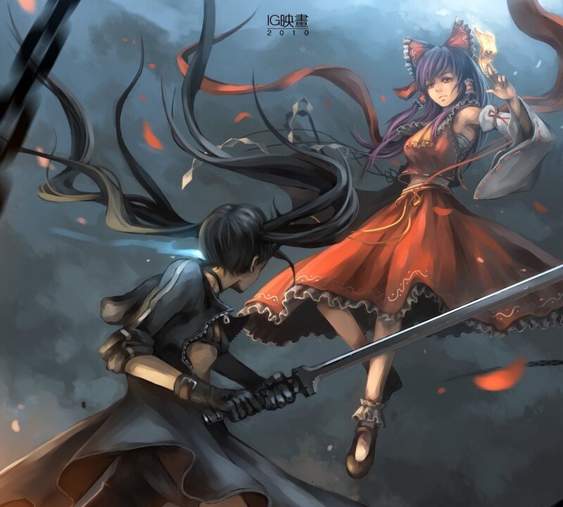 Two Girls Fighting with Swords — Gray