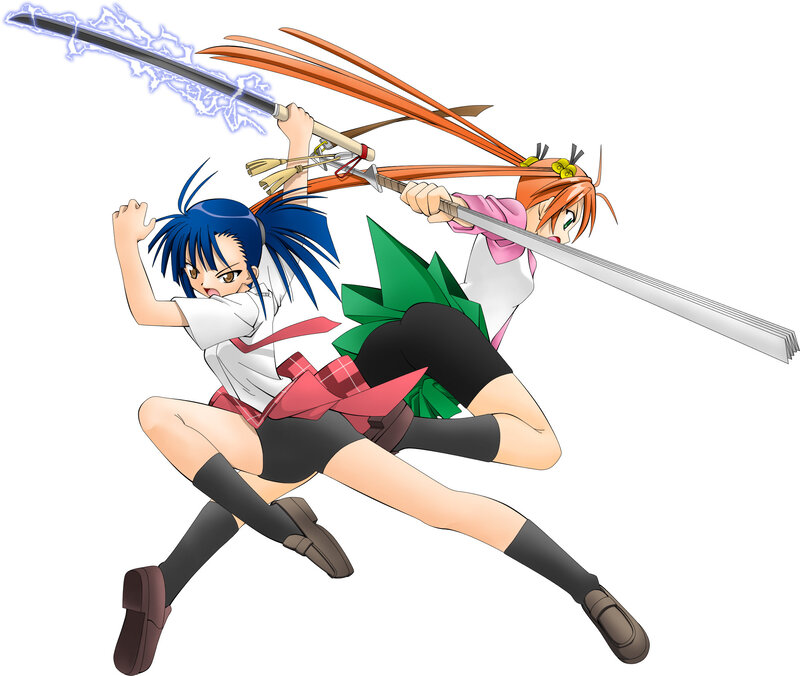 Two girls fighting with swords