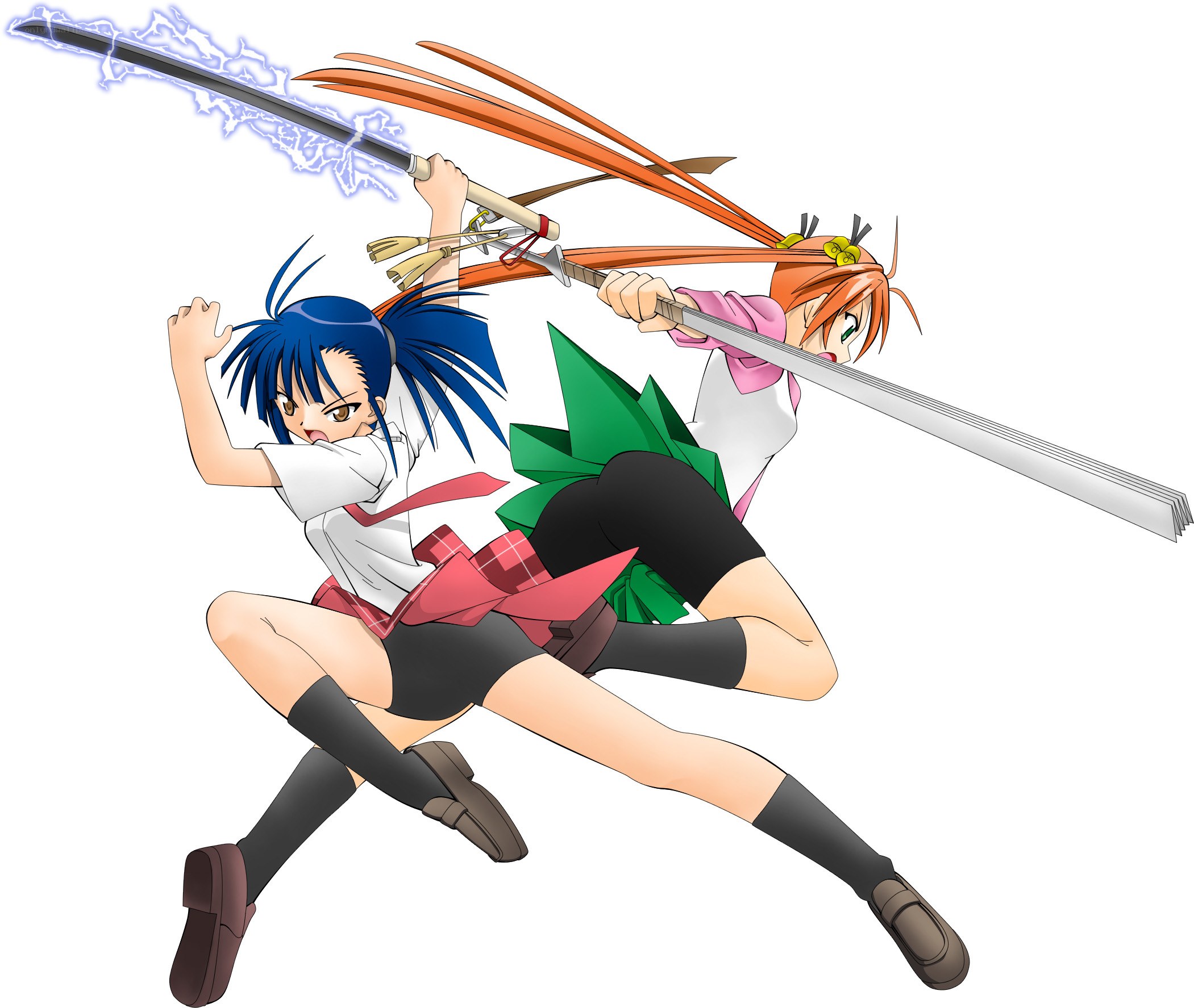 Two girls fighting with swords