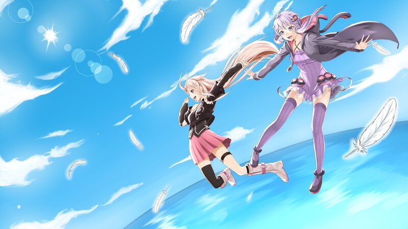 Two Girls Floating in Sky — Blue, Serene, Afternoon