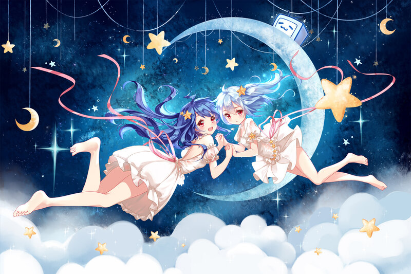 Two Girls Floating in Space