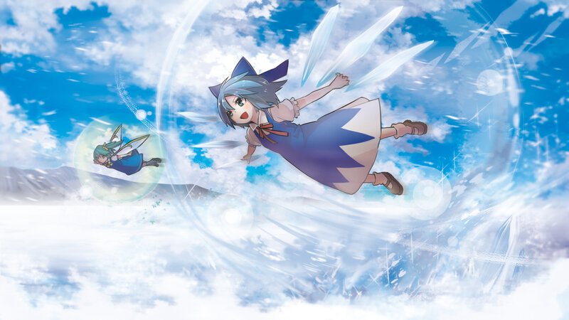 Two Girls Flying in Sky — Blue, Dynamic