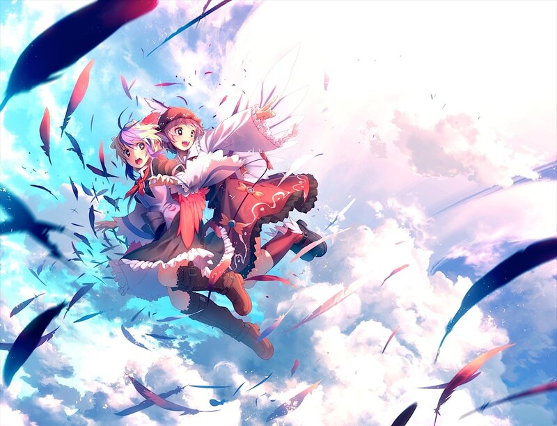 Two Girls Flying in Sky