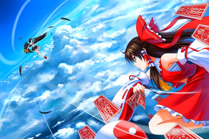 Two girls flying in the sky