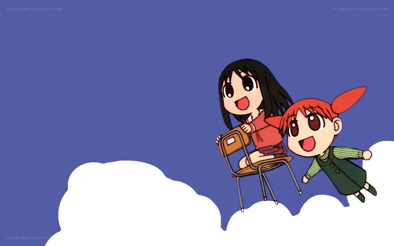 two girls flying on a chair