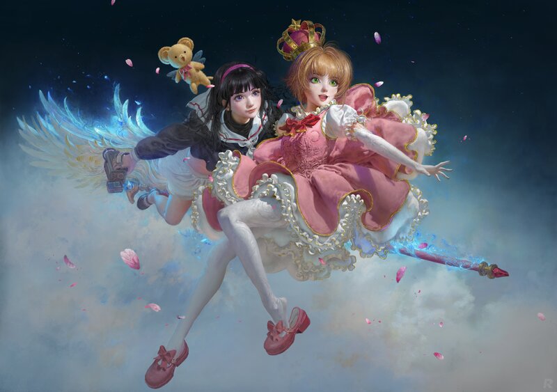 Two Girls Flying — Pink