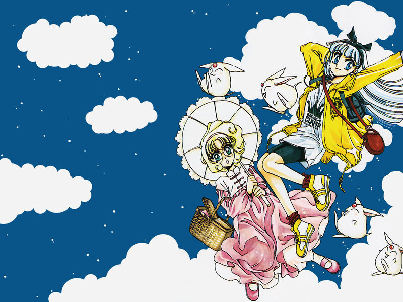 Two girls flying through the sky