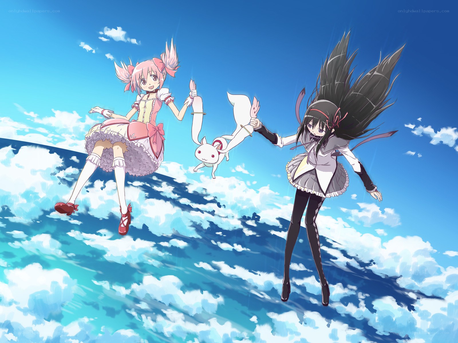 Two girls flying through the sky