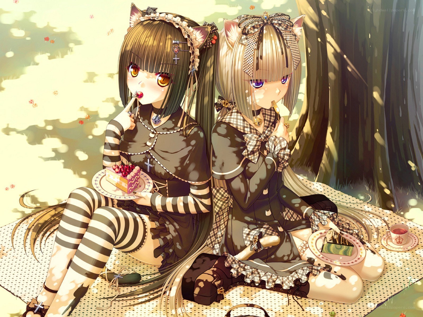 Two girls having a picnic