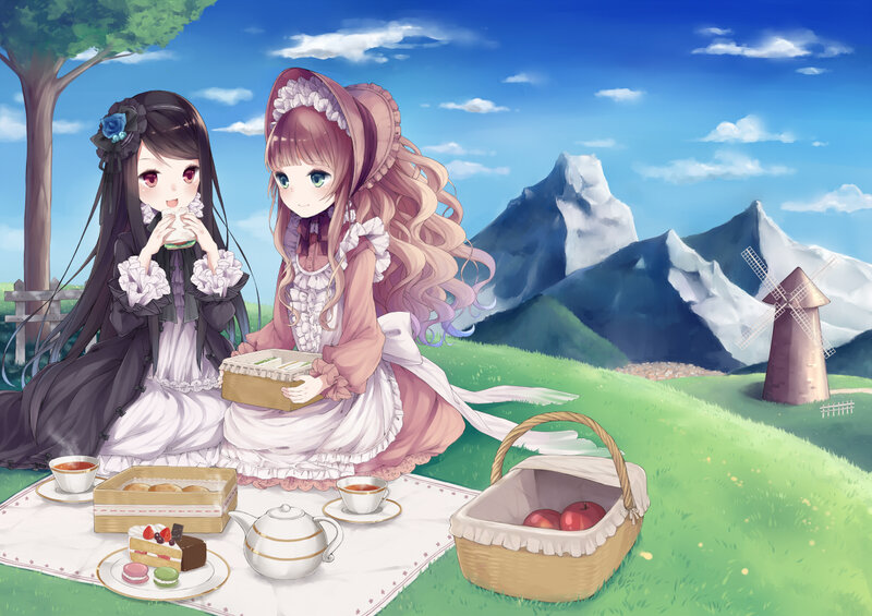 Two Girls Having Picnic — Blue
