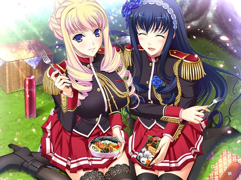 Two Girls Having Picnic — Red, Peaceful