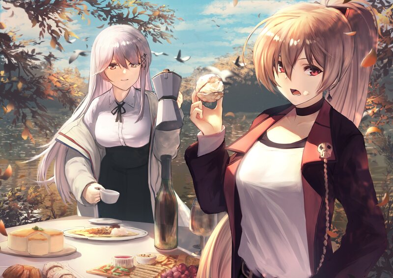 Two Girls Having Picnic — White