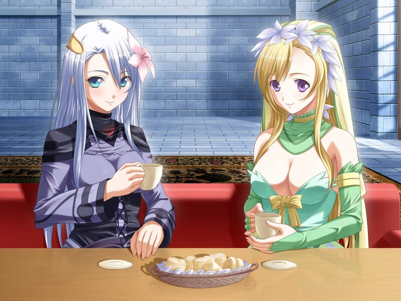 Two girls having tea