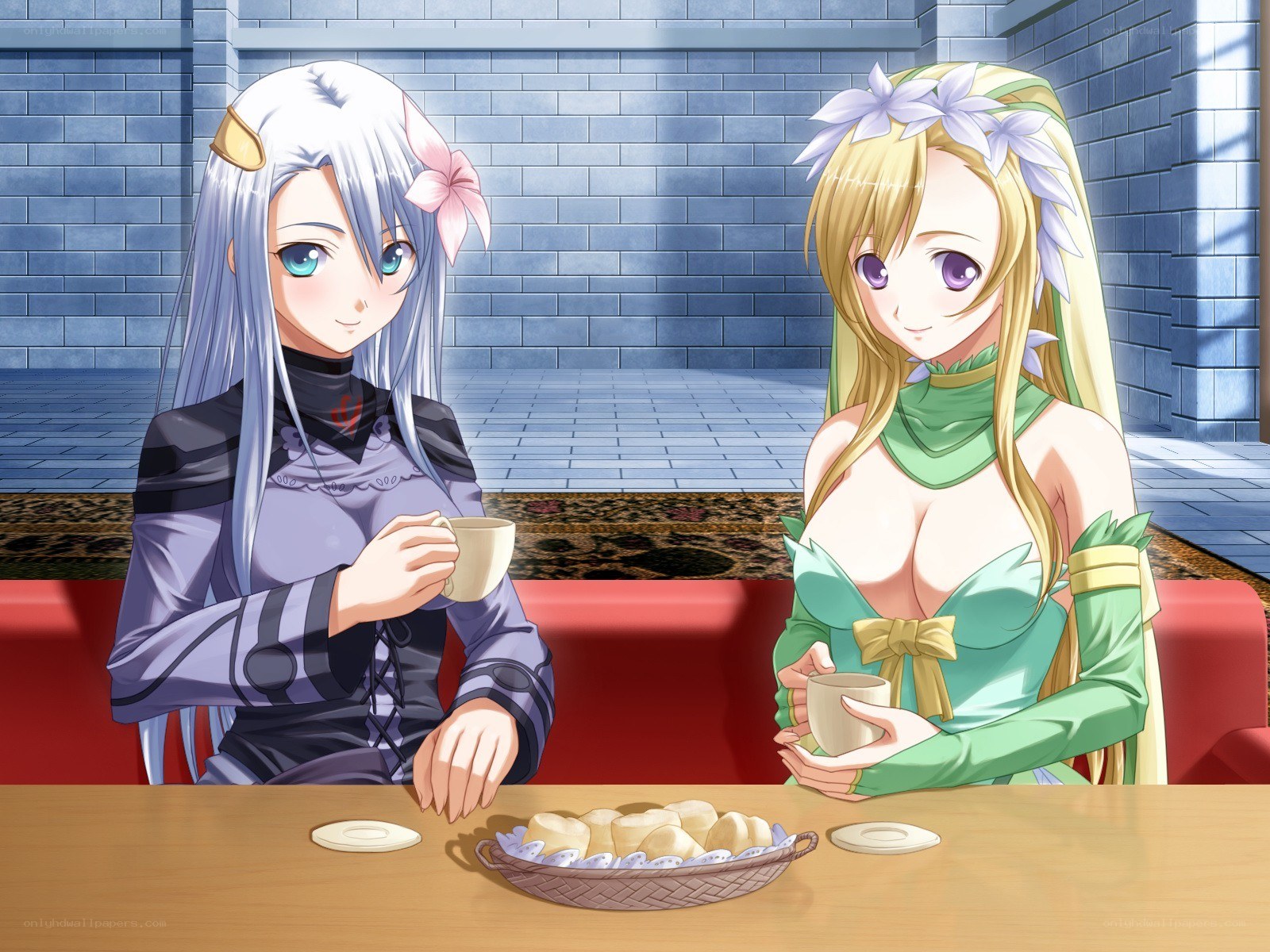 Two girls having tea
