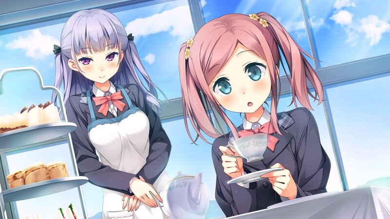 Two Girls Having Tea — Blue, Calm, Afternoon, Anime