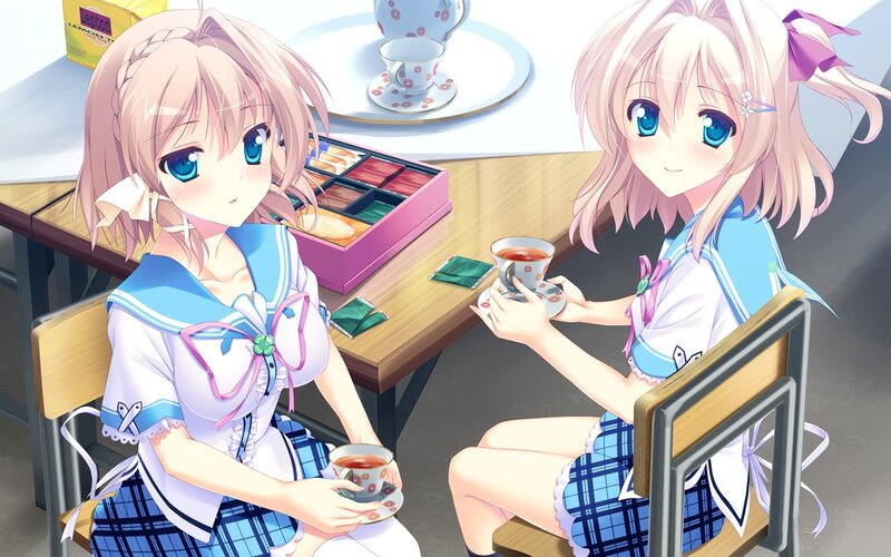 Two Girls Having Tea — Blue, Calm