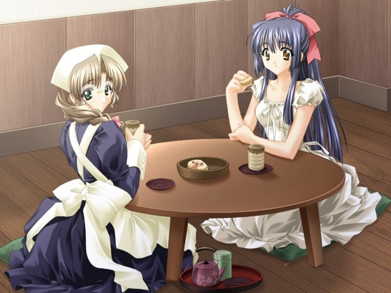 Two Girls Having Tea — Brown, Calm
