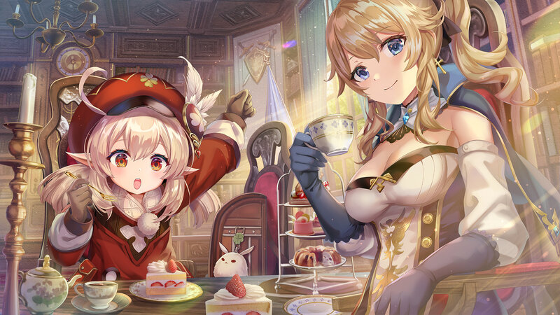 Two Girls Having Tea — Gold