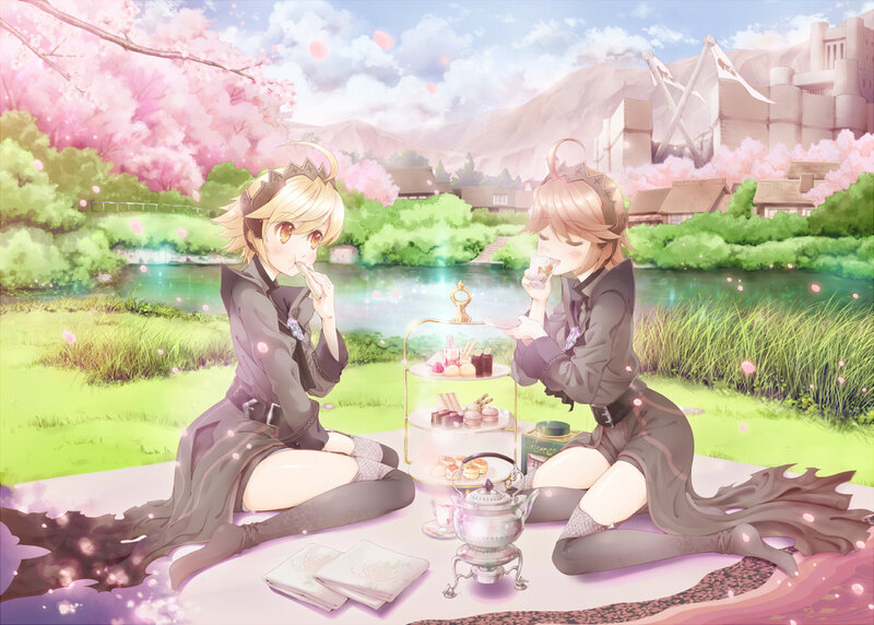 Two Girls Having Tea — Pink